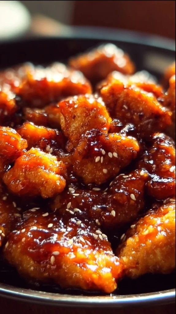 Baked orange chicken served with vegetables on a plate.