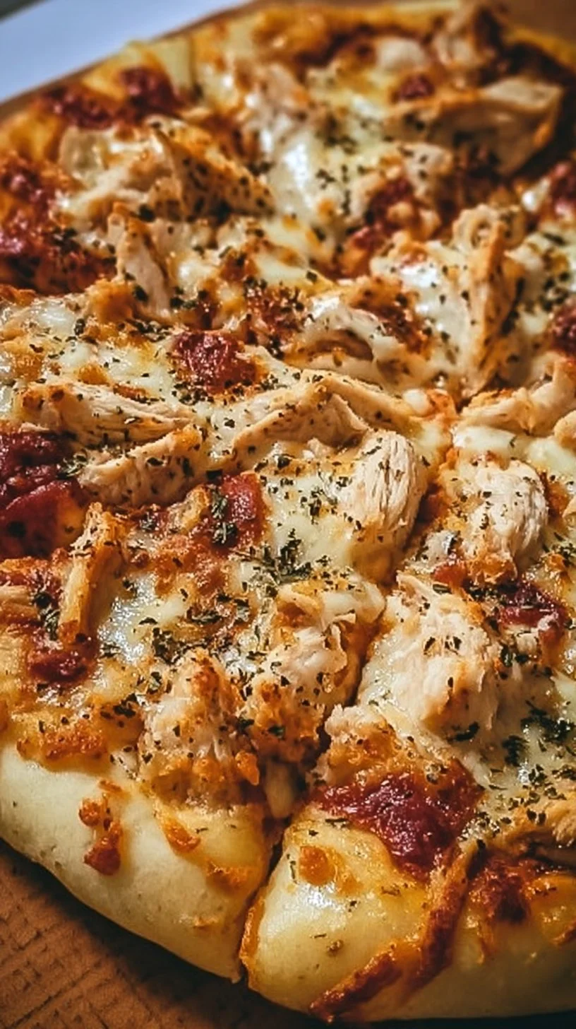 Canned chicken pizza crust recipe with toppings on a plate