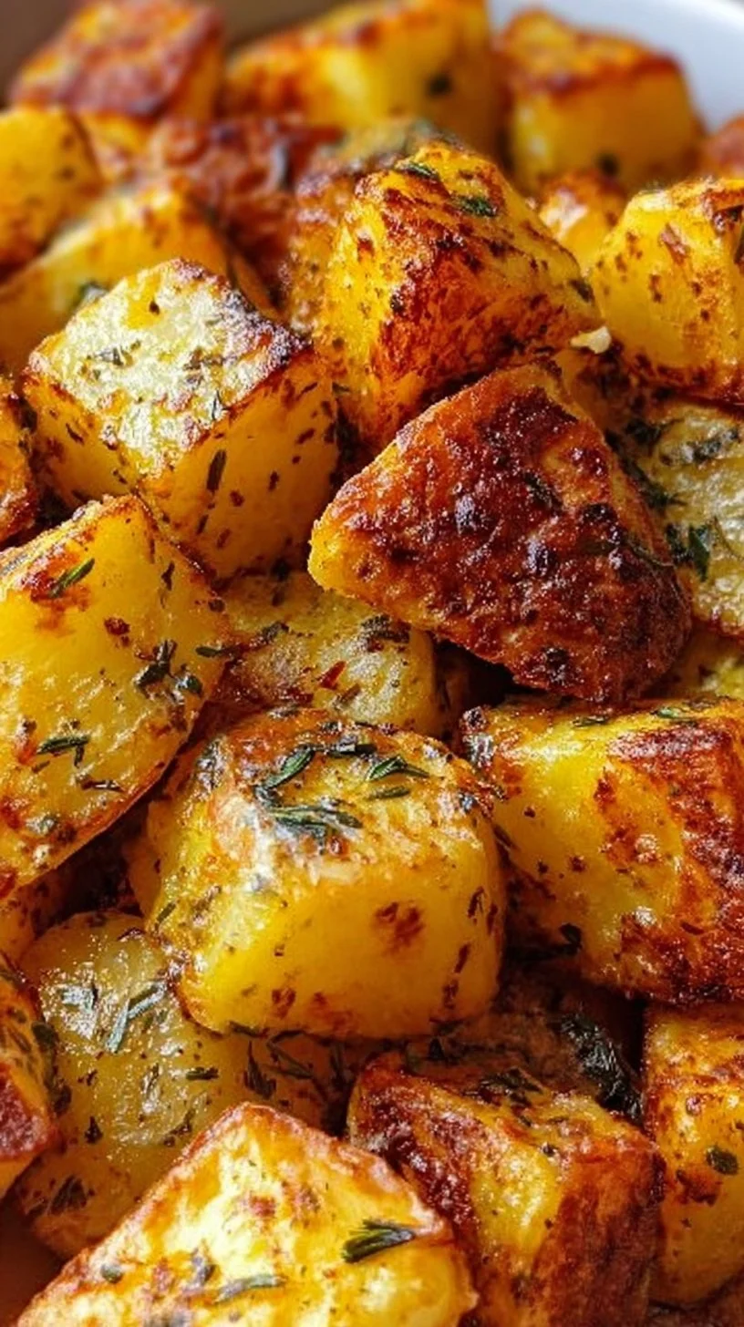 Cheesy ranch oven roasted potatoes in a baking dish with herbs and spices