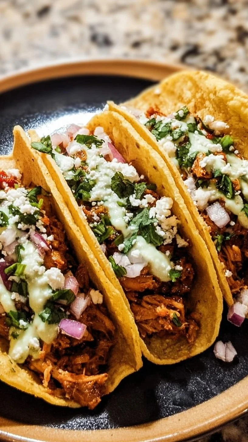 Delicious Crockpot chicken tacos served with fresh toppings