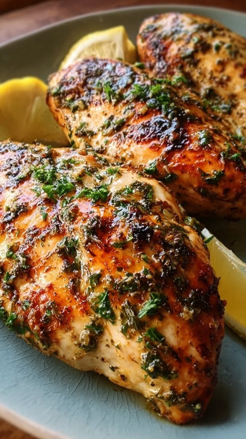 Greek yogurt marinated chicken breasts ready to serve