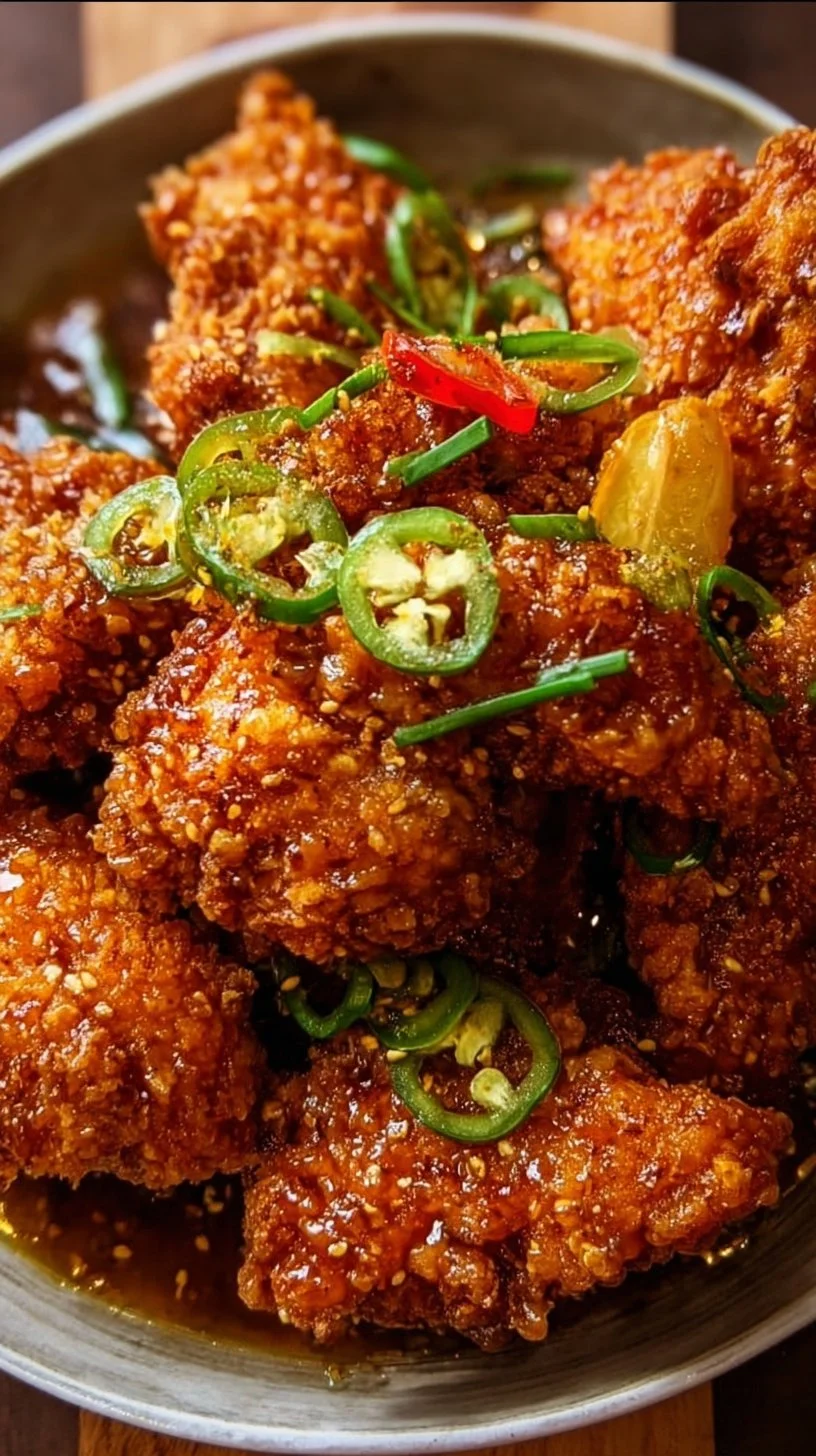 Delicious hot honey chicken served with sides on a plate