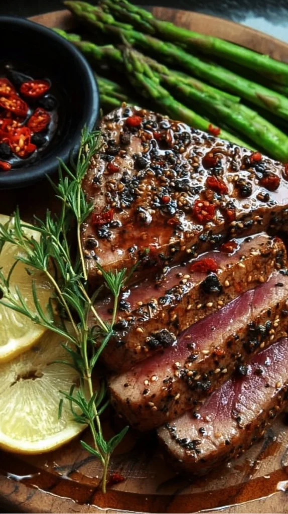 Cooking delicious super easy tuna steak with herbs and spices