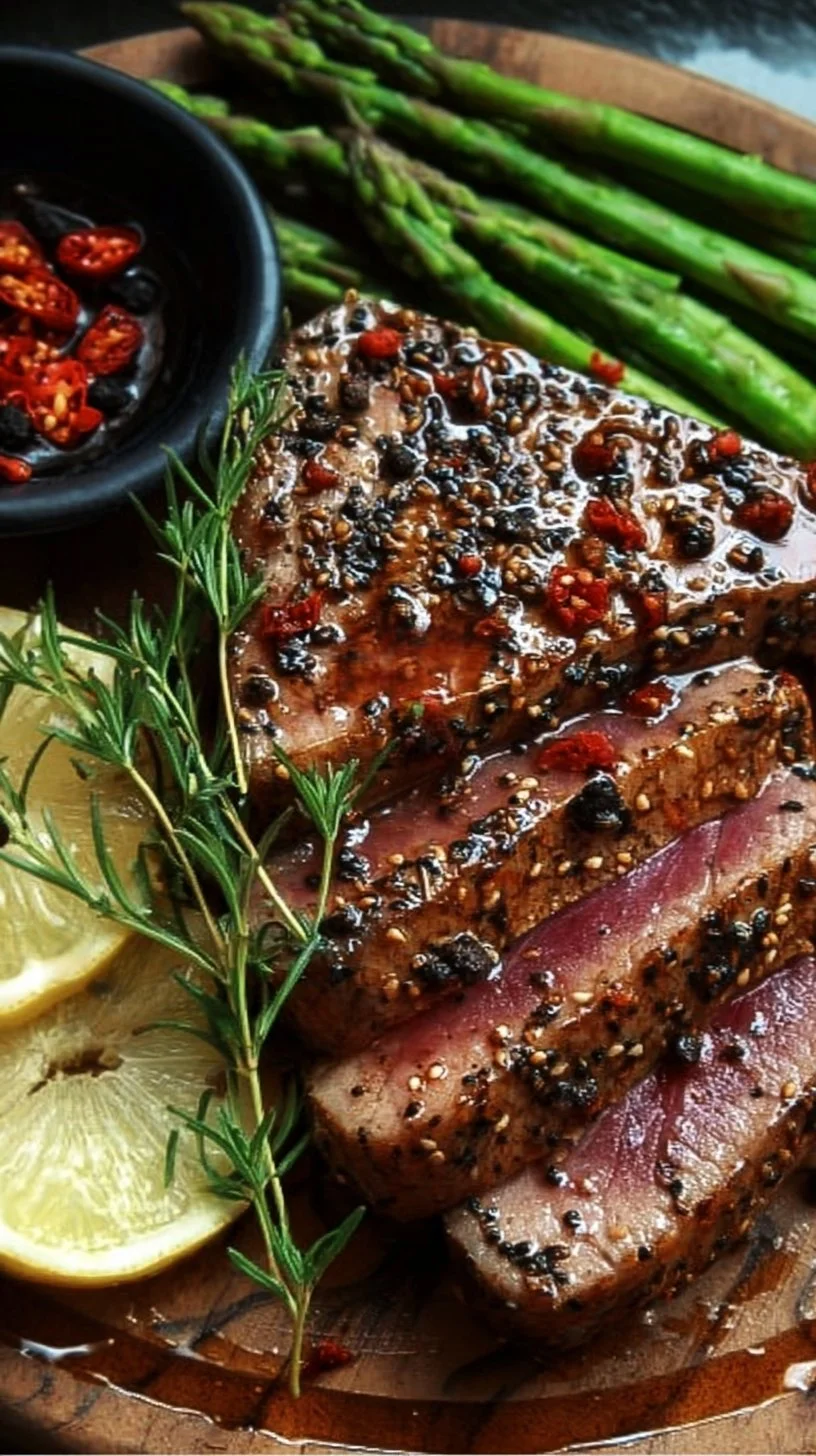 Cooking delicious super easy tuna steak with herbs and spices