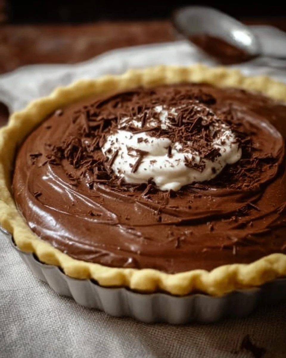 Delicious 4 Ingredient Chocolate Cream Pie with a rich chocolate filling