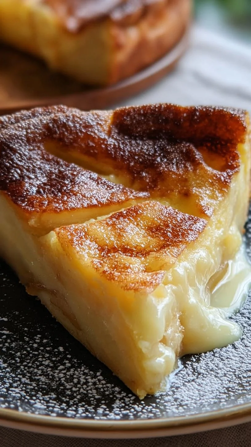 Delicious slice of Apple Custard Impossible Pie with a golden crust and apple filling.