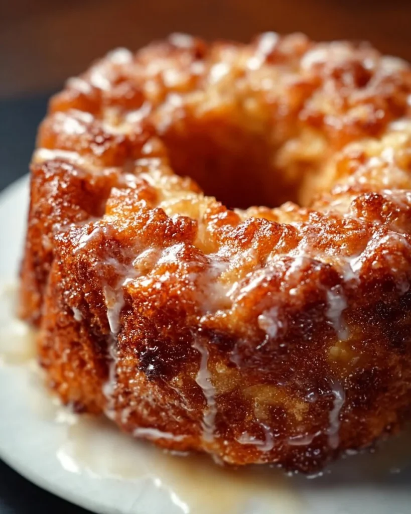 Delicious homemade Apple Fritter Cake with apples and cinnamon glazing.