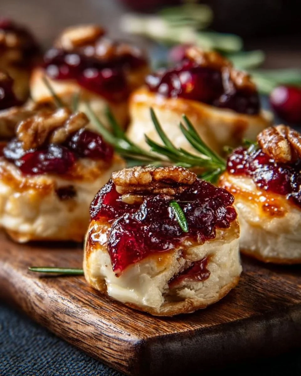 Delicious Baked Cranberry Brie Bites served on a platter