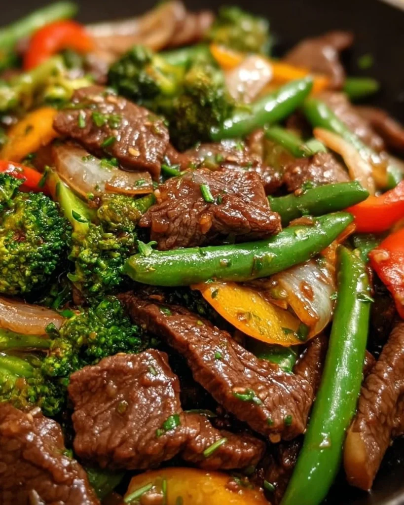 Beef stir fry featuring colorful vegetables and tender beef slices