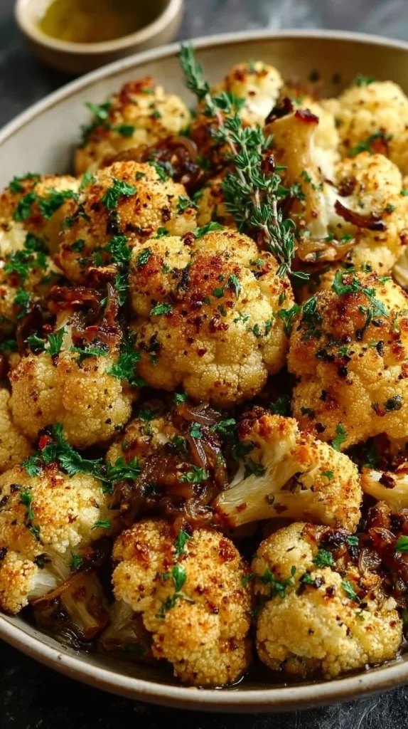 Delicious cauliflower mushroom dishes served on a plate