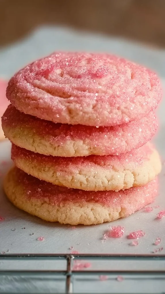 Delicious Crumbl pink sugar cookies with a soft, vibrant pink frosting