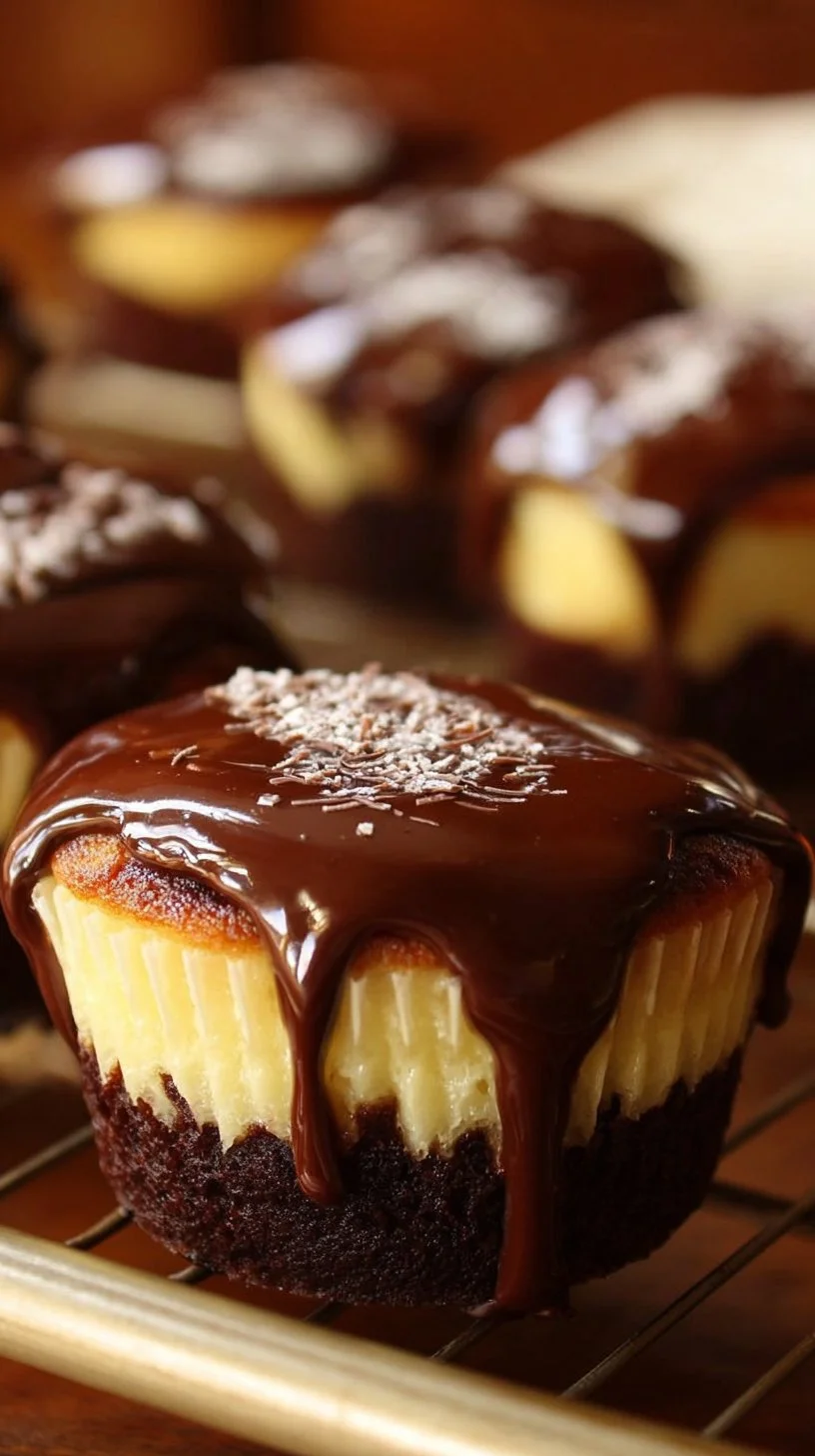 Boston Cream Pie Cupcakes topped with chocolate glaze and cream filling