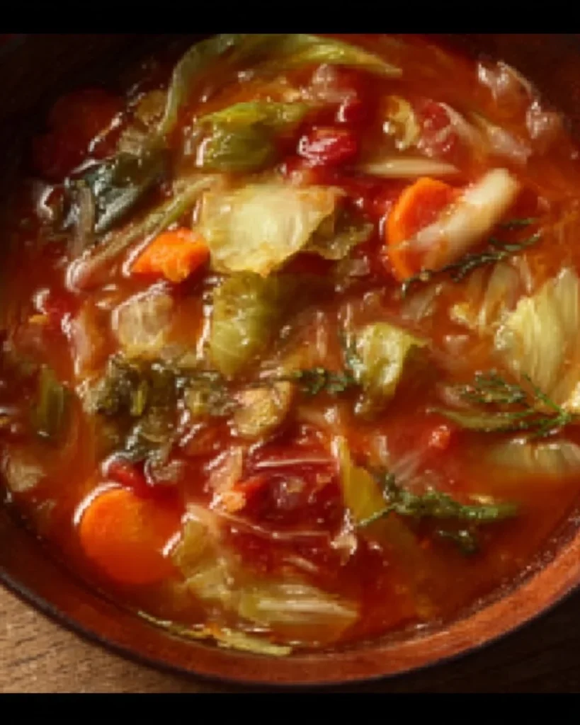 A bowl of Cabbage Fat-Burning Soup with fresh ingredients, perfect for weight loss.
