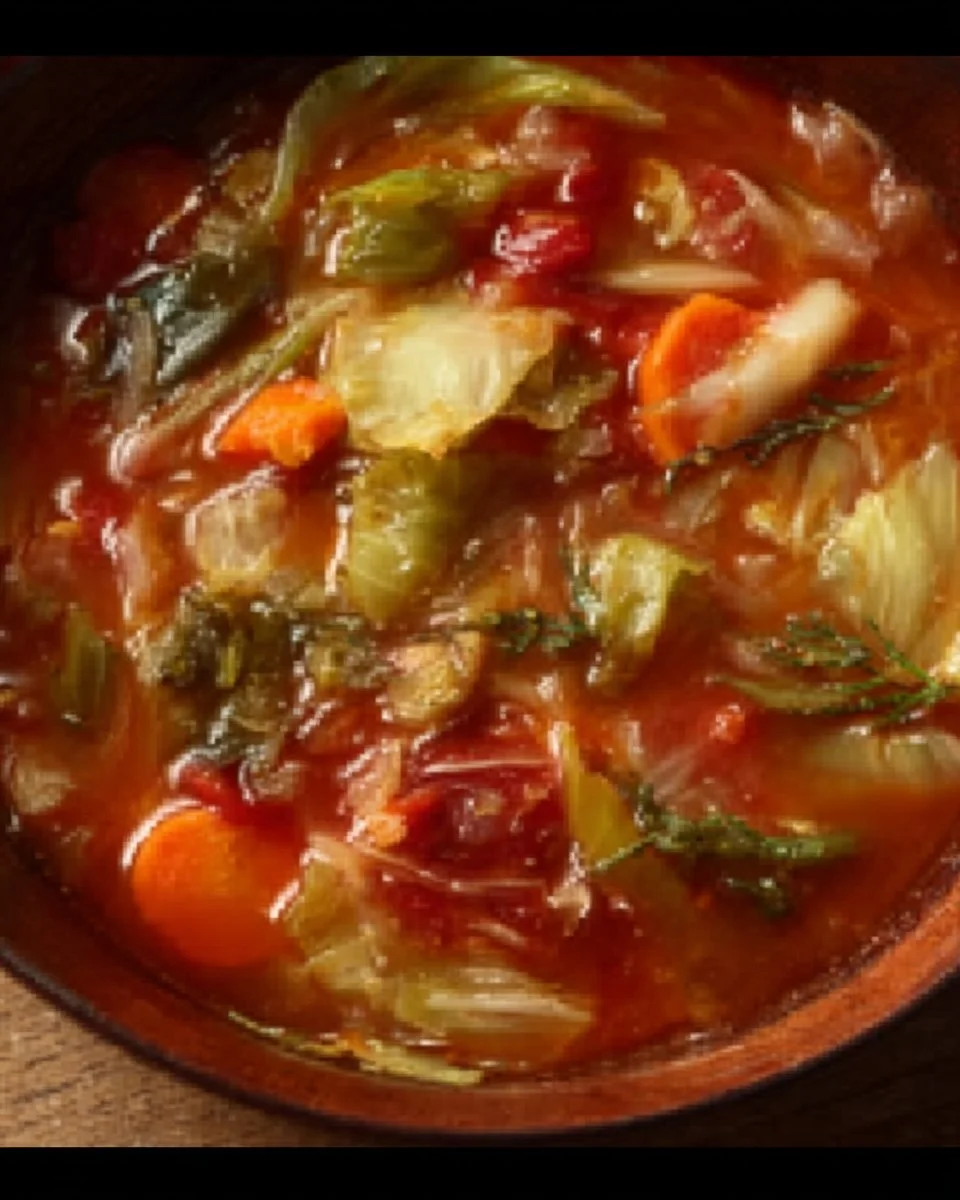 A bowl of Cabbage Fat-Burning Soup with fresh ingredients, perfect for weight loss.