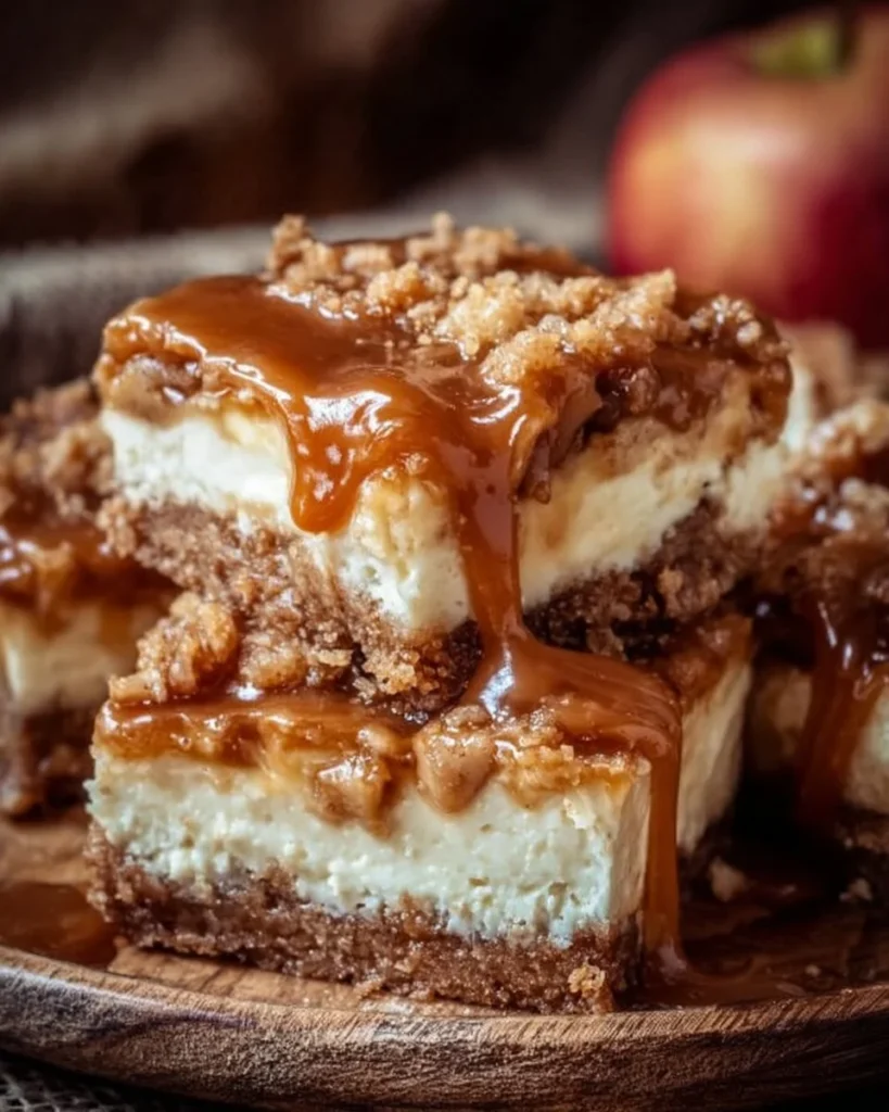 Delicious Caramel Apple Cheesecake Bars with creamy filling and caramel drizzle