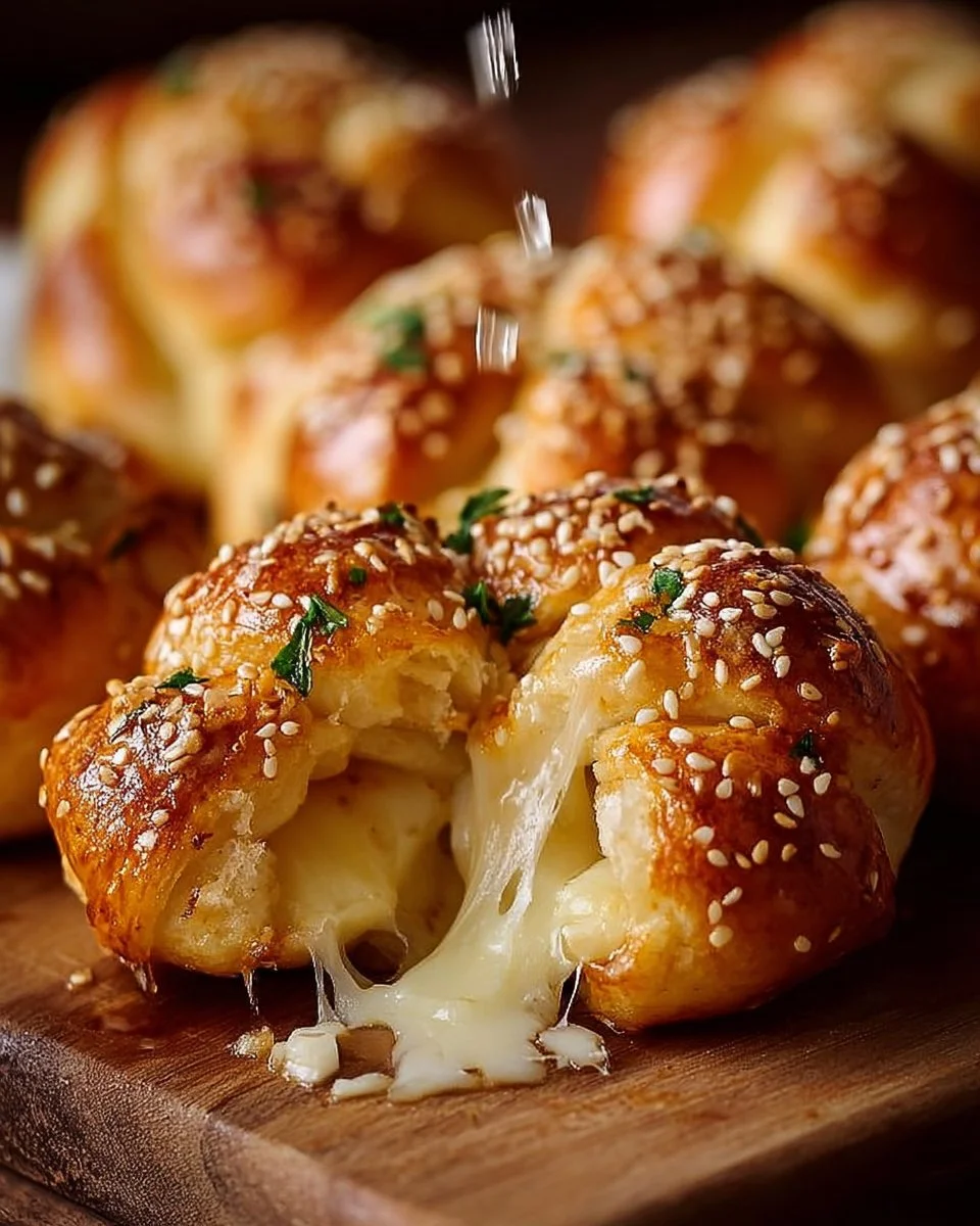 Delicious Cheese-Filled Garlic Knots with melted cheese and garlic butter
