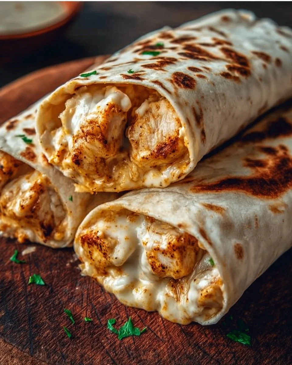 Cheesy Garlic Chicken Wraps served on a plate with fresh ingredients