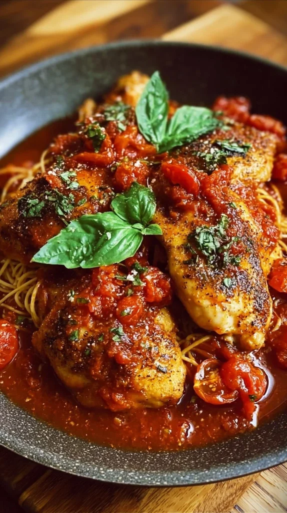 Delicious Chicken Pomodoro served with fresh tomatoes and herbs
