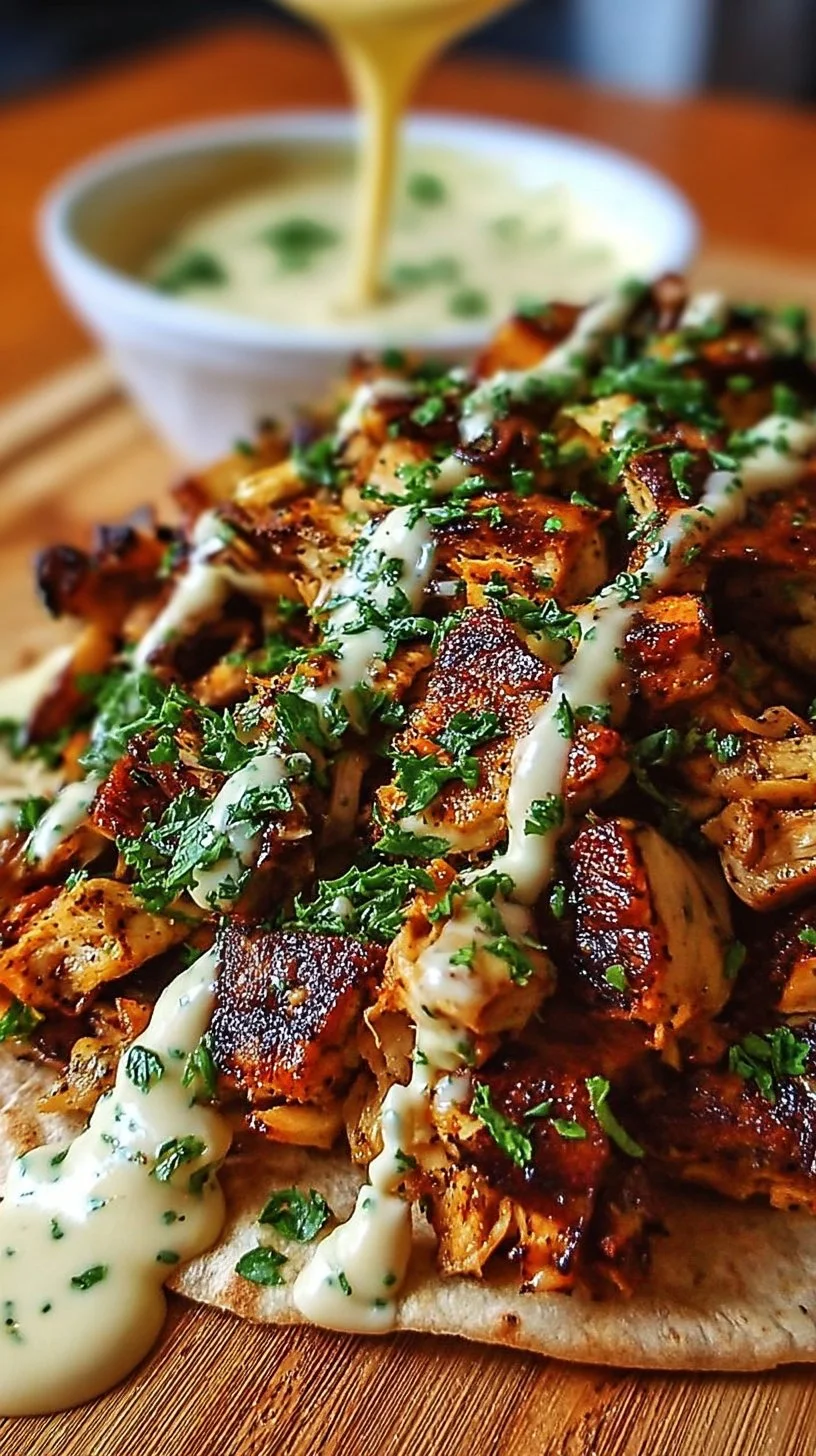 Delicious Chicken Shawarma served with creamy garlic sauce on a plate