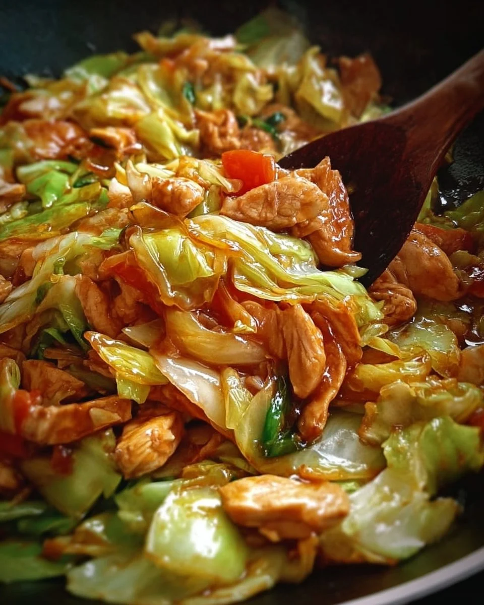 Delicious Chinese Chicken Cabbage Stir-Fry with colorful vegetables