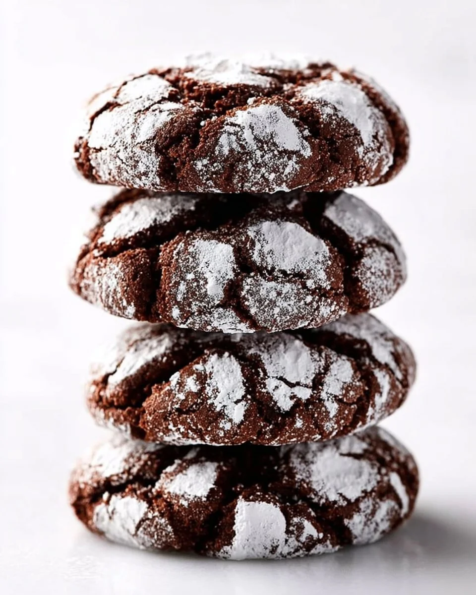 Delicious homemade Chocolate Crinkle Cookies with a powdered sugar coating