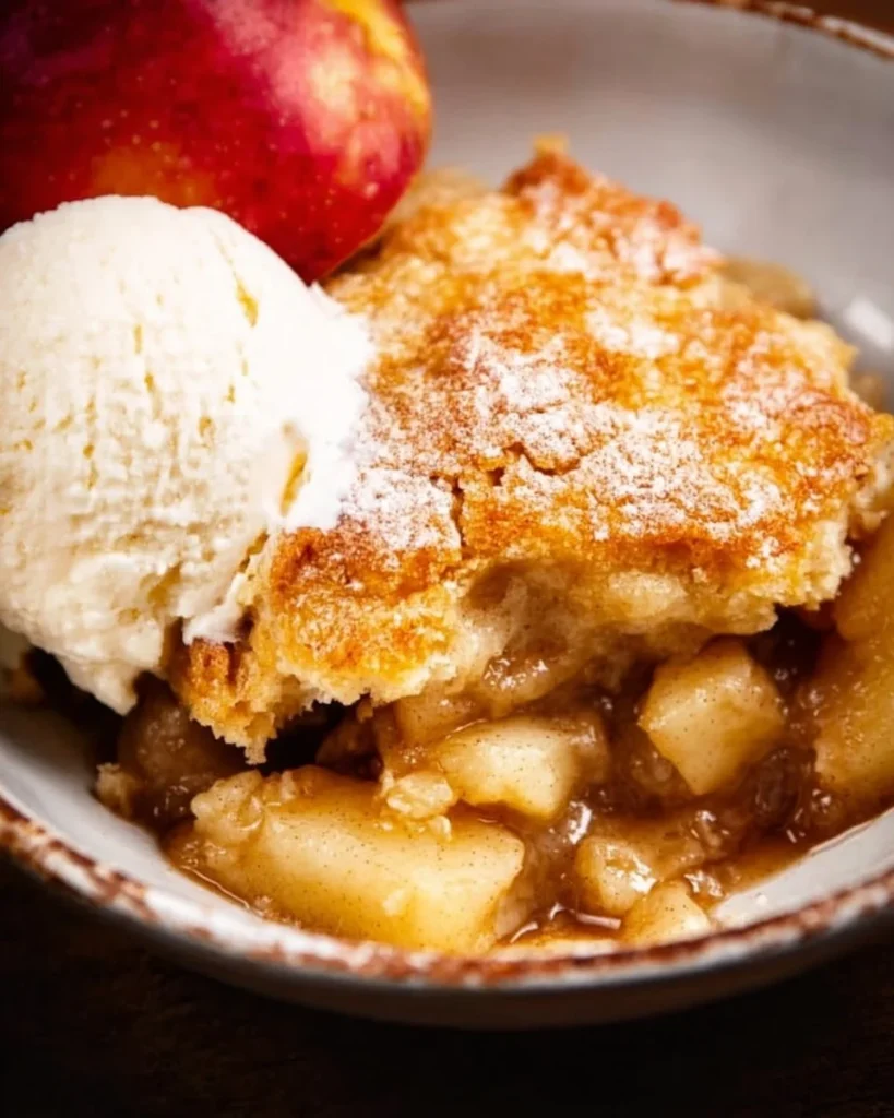 Delicious classic apple cobbler served in a rustic dish
