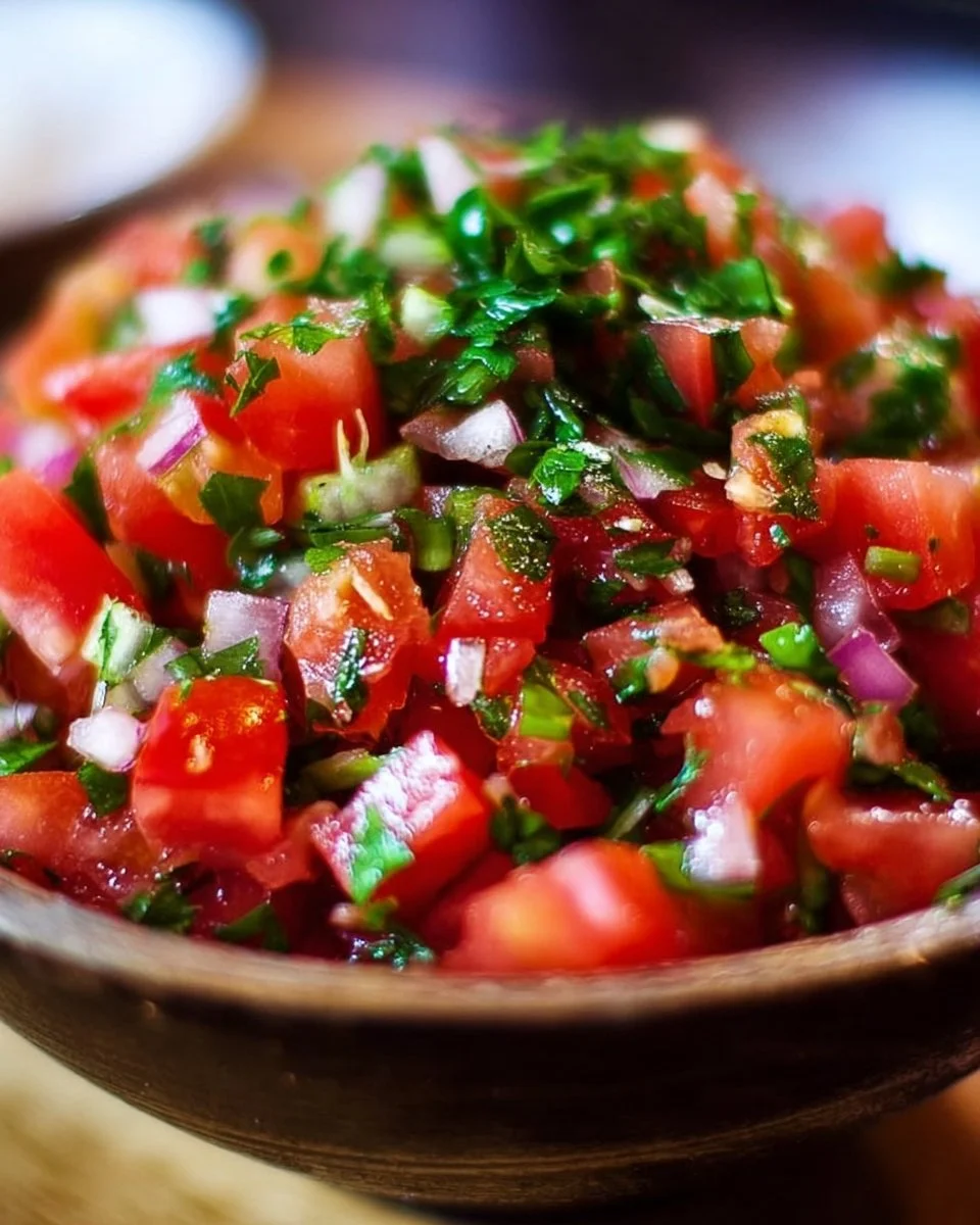 Bowl of classic Pico de Gallo salsa made with fresh tomatoes, onions, and cilantro