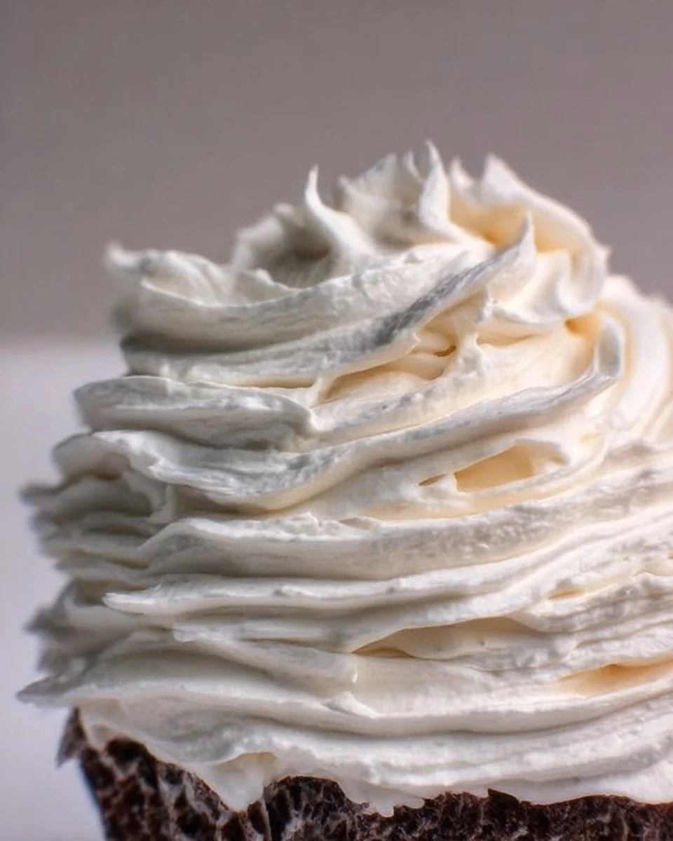 Delicious Cool Whip Frosting topped on a cake slice.