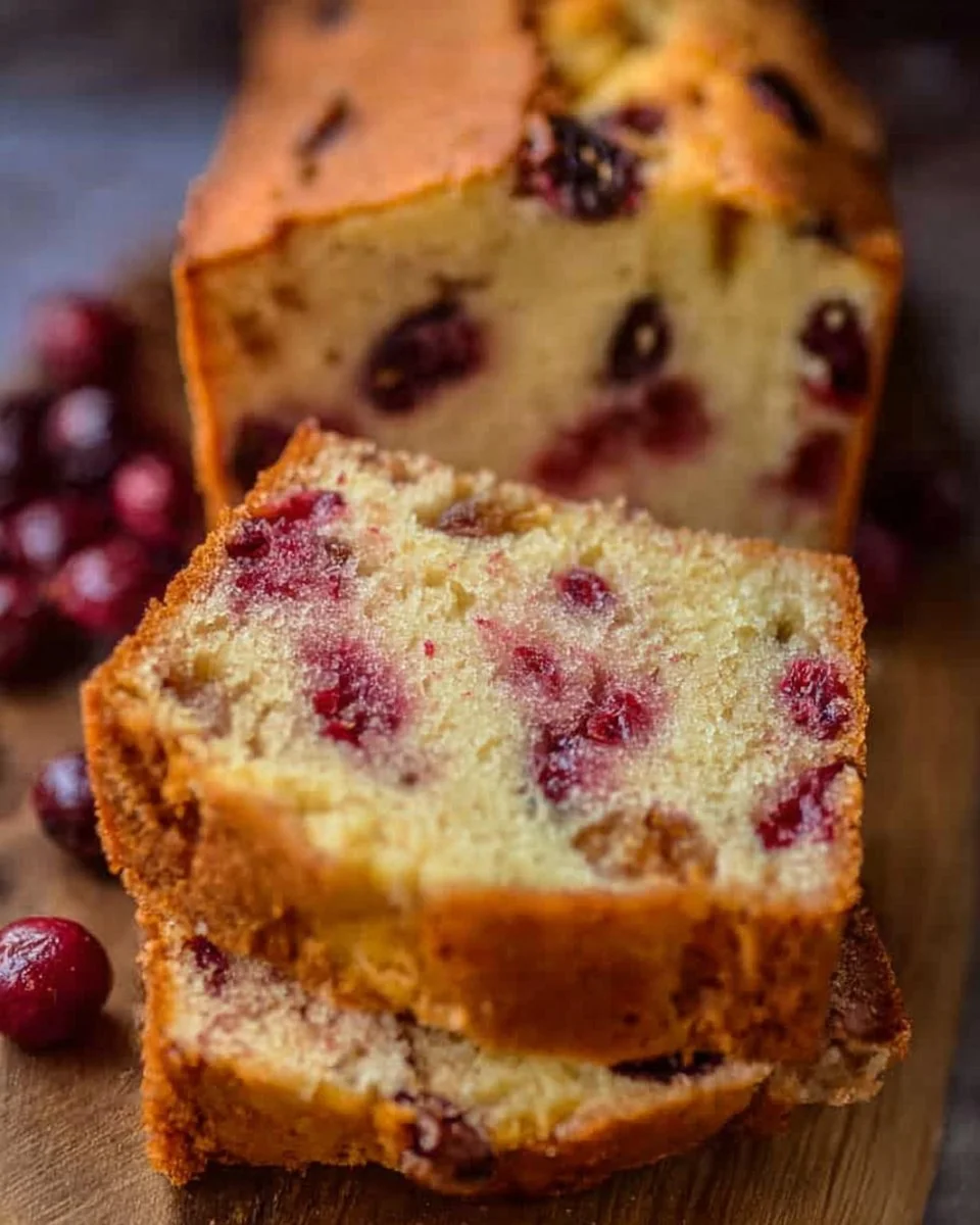 Freshly baked cranberry bread with a vibrant red berry topping