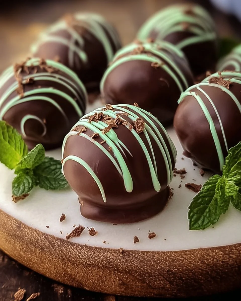 Creamy Andes mint chocolate truffles on a decorative plate