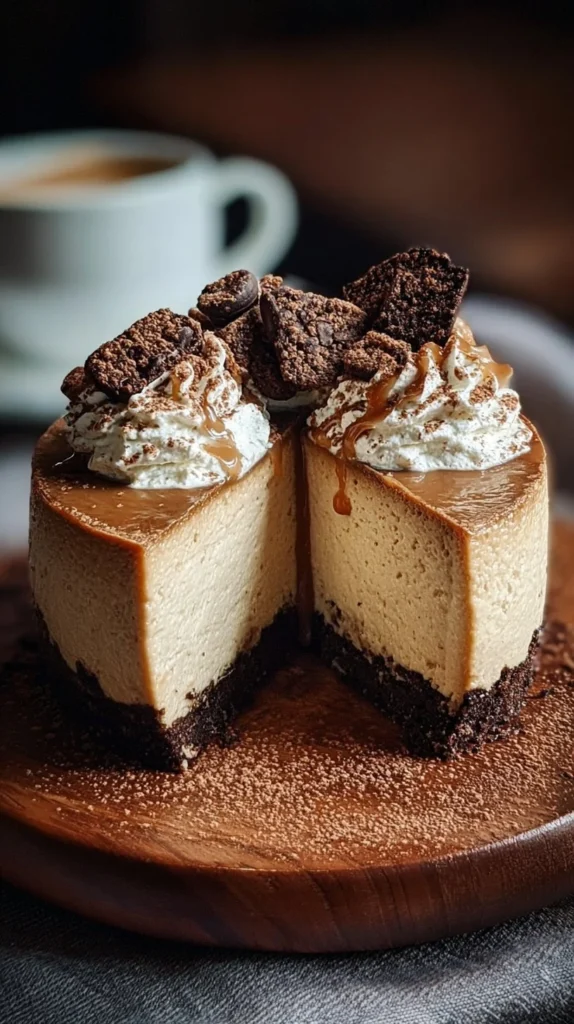 Creamy Keto Coffee Cheesecake ready to be served