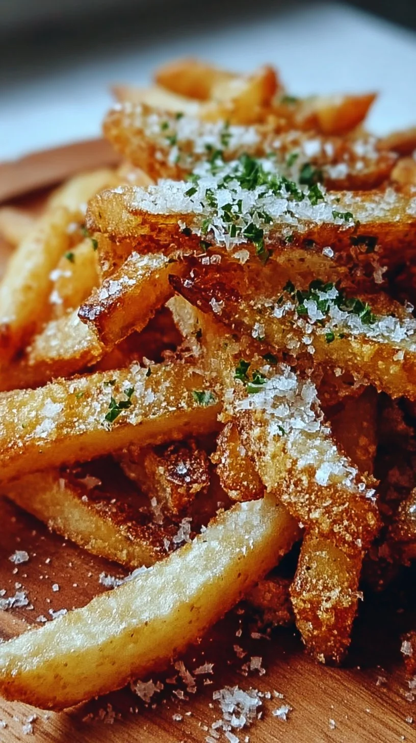 Crispy baked parmesan garlic fries topped with herbs and spices in a bowl