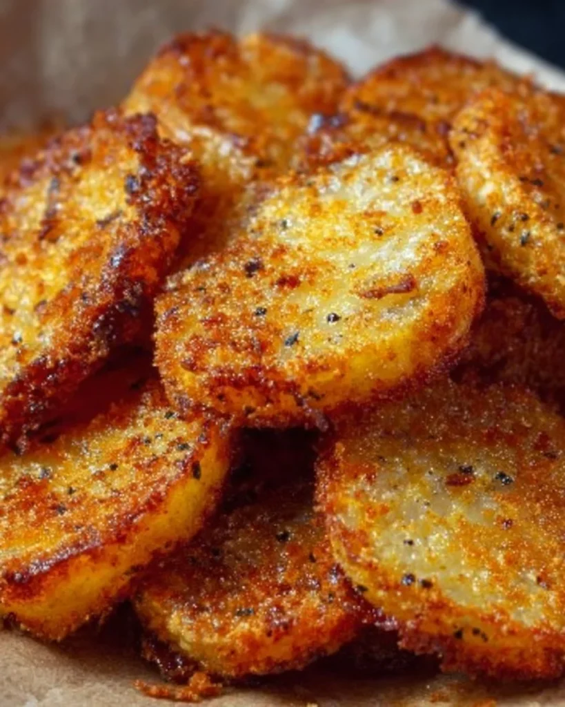 Crispy crunchy Parmesan potatoes served in a bowl, garnished for flavor.