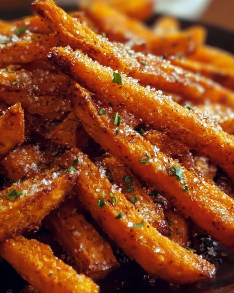 Crispy oven baked sweet potato fries served on a plate