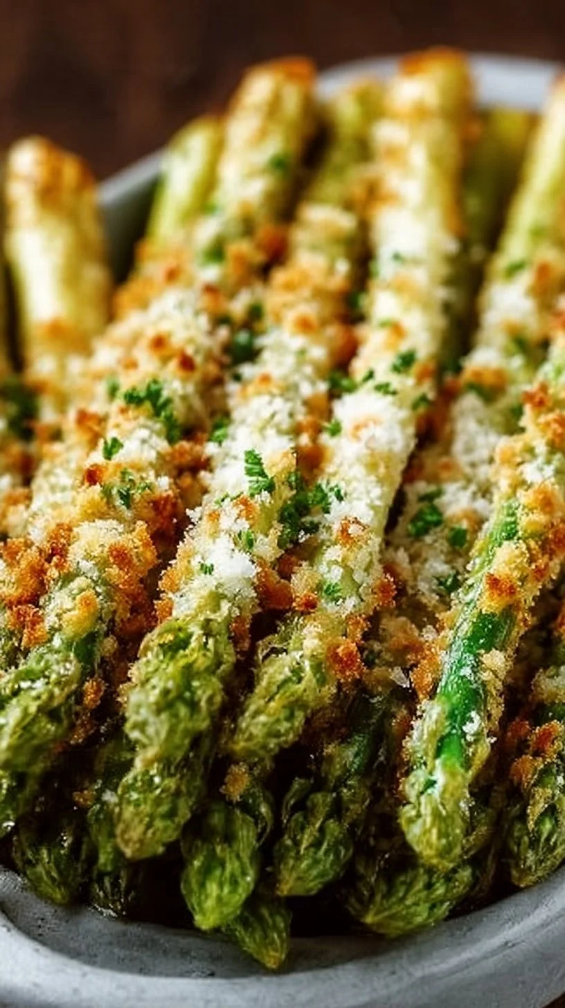 Crispy Parmesan asparagus sticks on a plate for spring snacking