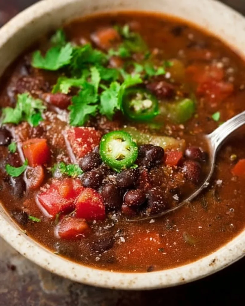 Crock Pot Black Bean Soup simmering in a slow cooker with fresh ingredients