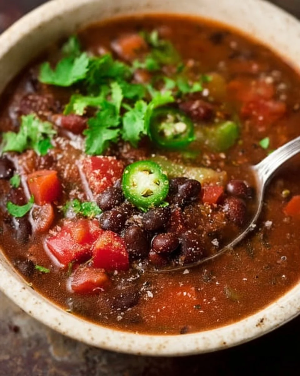 Crock Pot Black Bean Soup simmering in a slow cooker with fresh ingredients