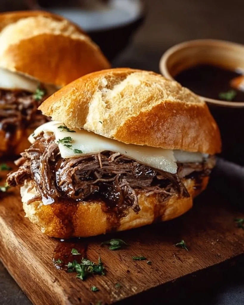 Crock Pot French Dip Sandwiches with tender beef and savory broth.