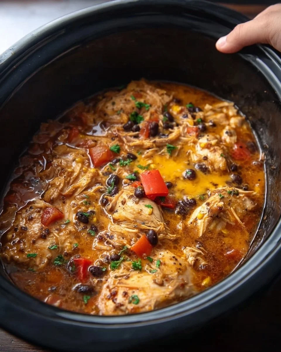 Crock Pot Southwest Chicken dish served with toppings