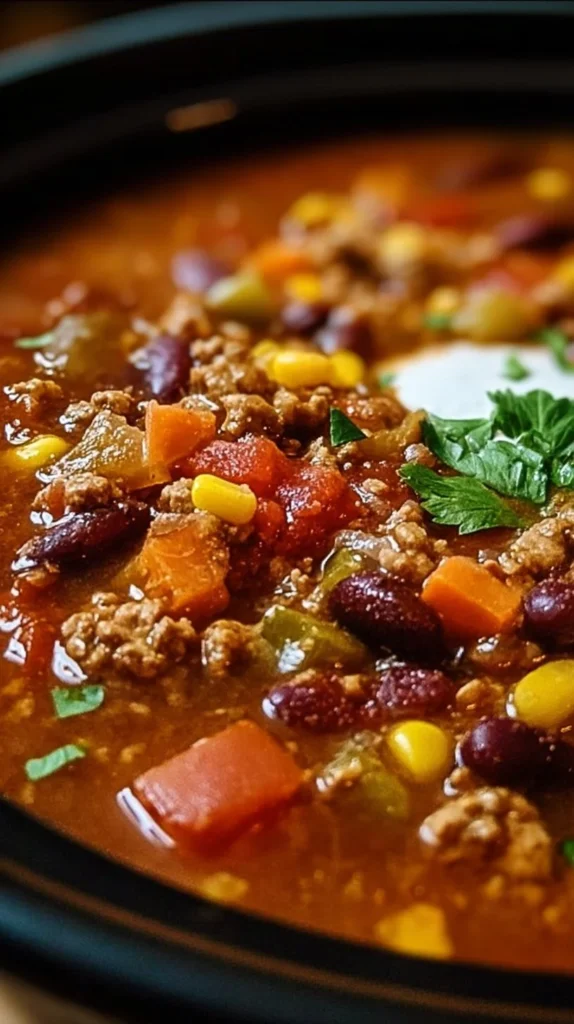 Delicious Crock Pot Taco Soup served in a bowl with toppings