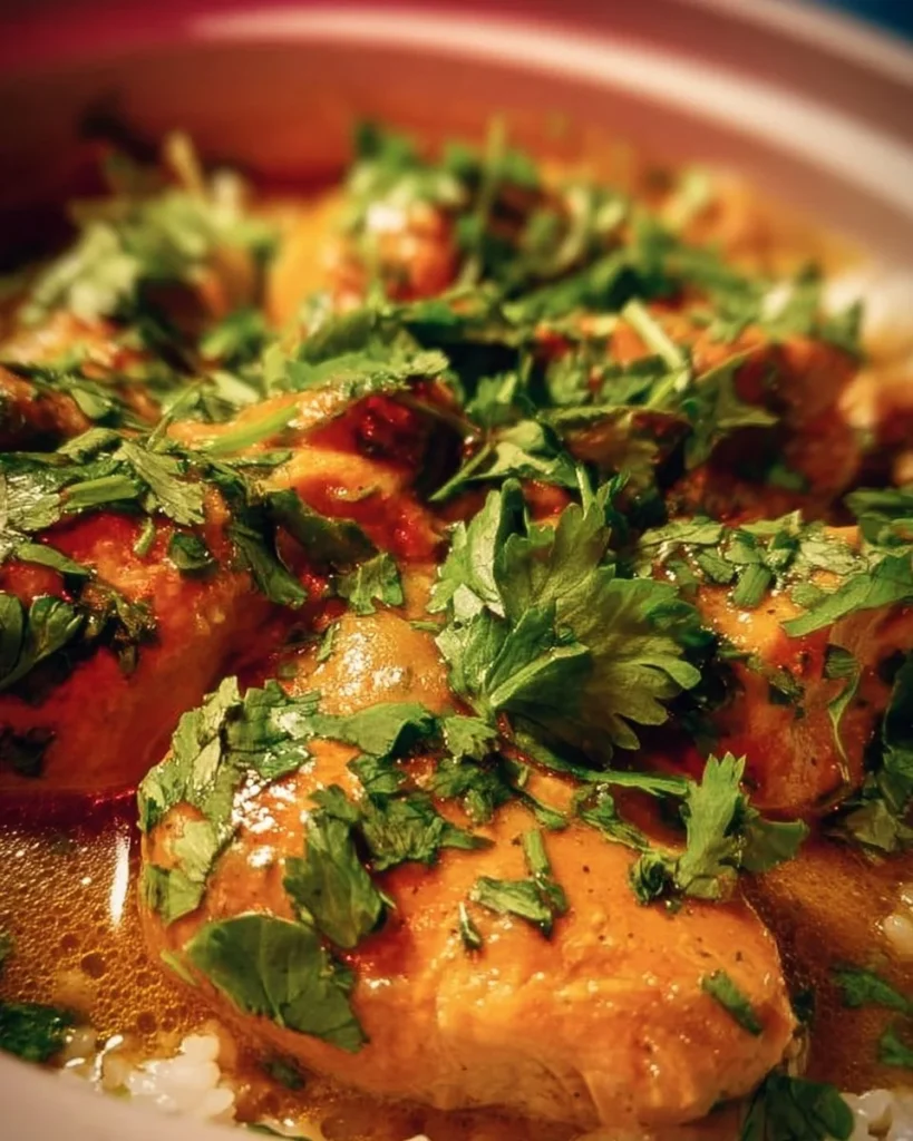 Delicious Crockpot Coconut Lime Chicken dish garnished with fresh lime and cilantro.