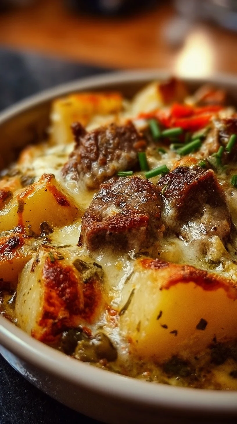 Crockpot steak and potatoes served in a bowl, ideal for busy weeknights