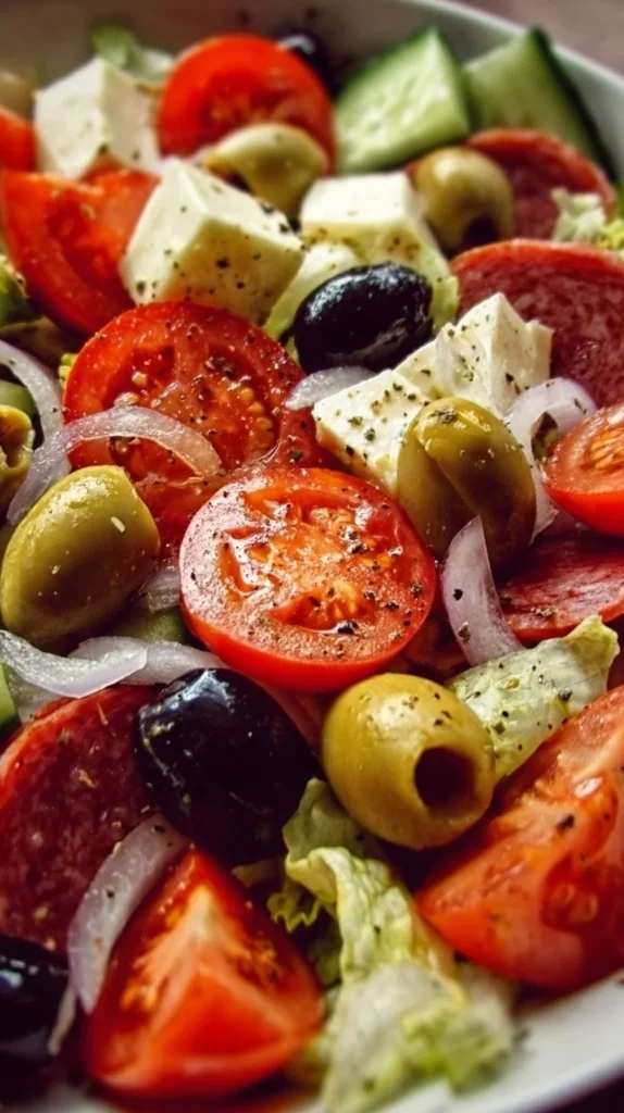 Delicious Italian salad with fresh vegetables and herbs