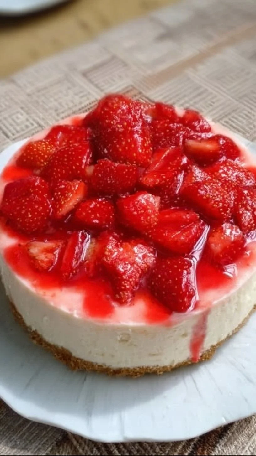 No-bake sugar free strawberry cheesecake slice on a white plate