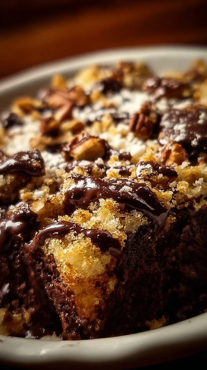 Delicious dump cake served with whipped cream and berries.