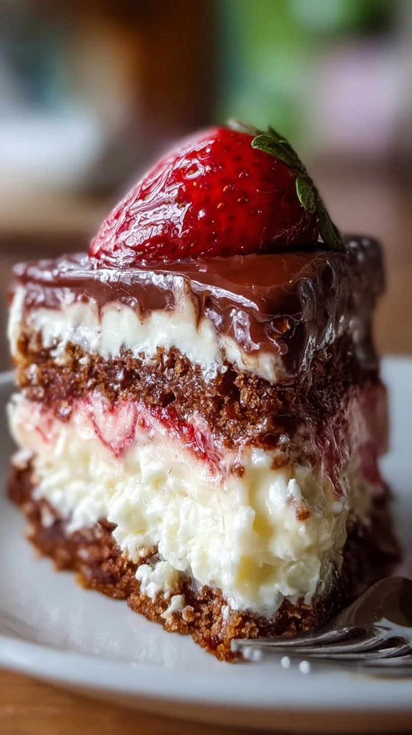 Delicious Earthquake Cake Delight topped with cream and nuts, perfect dessert for any occasion.