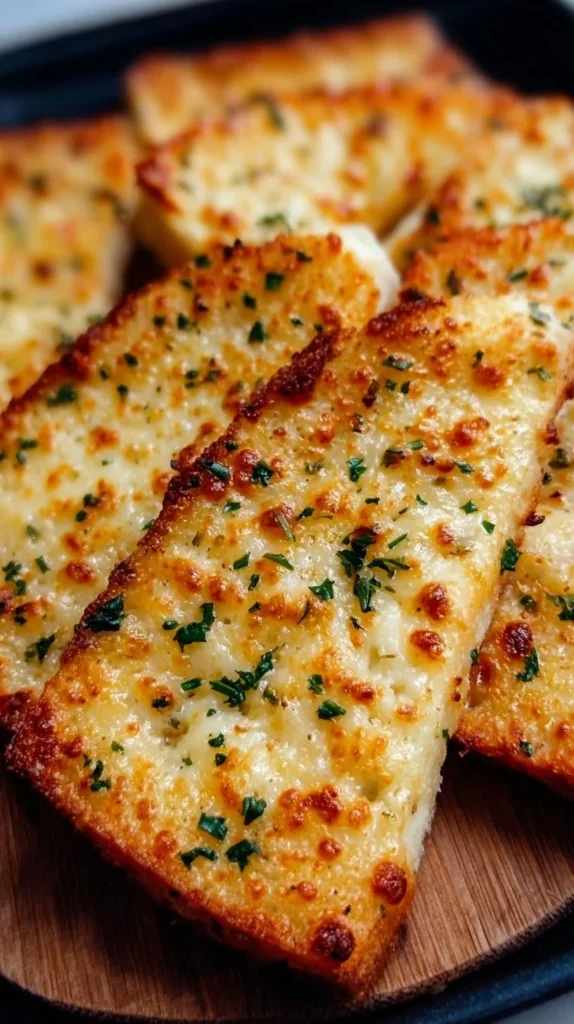 Delicious easy air fryer cheesy garlic bread with melted cheese and garlic aroma