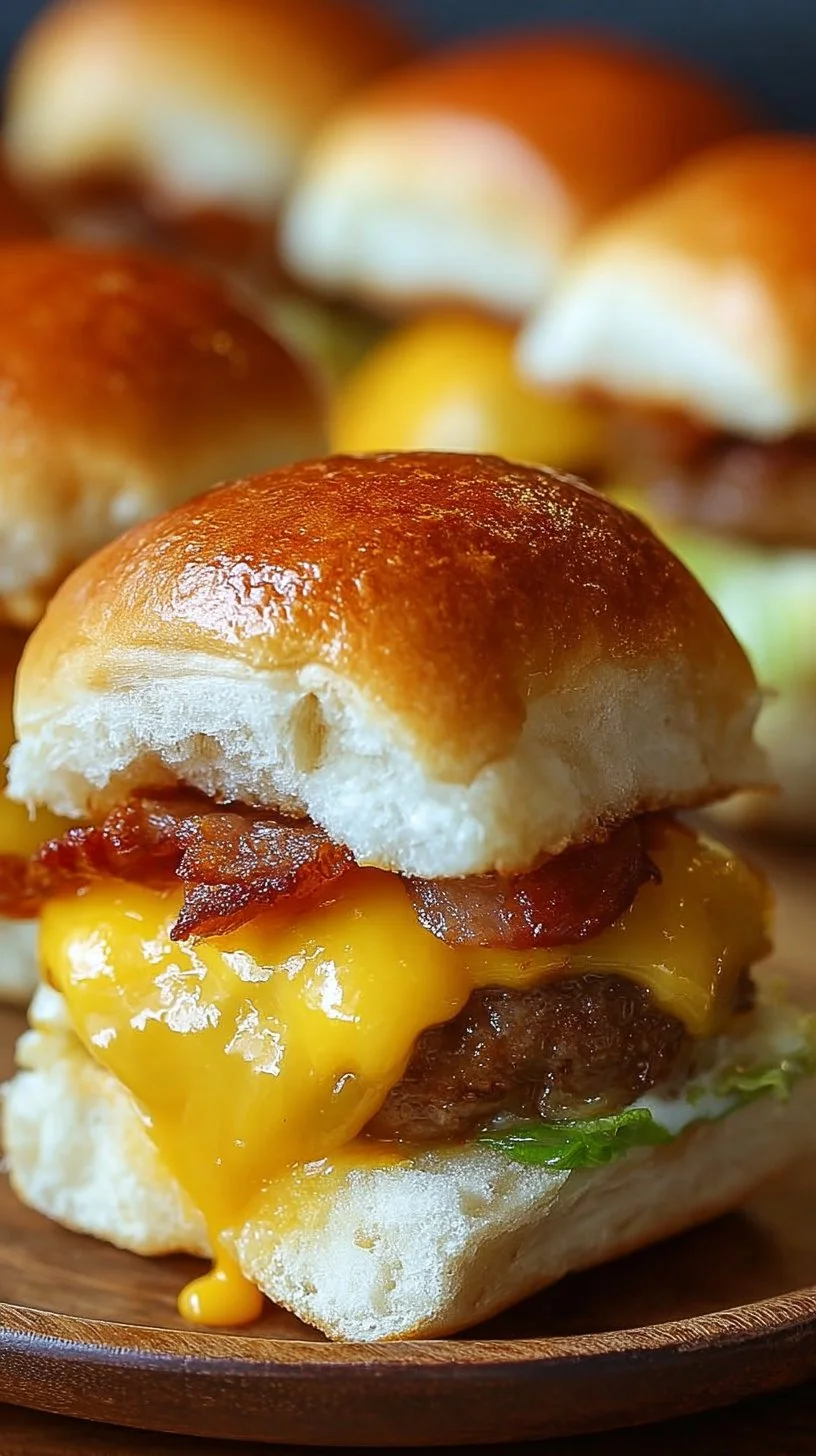 Plate of easy breakfast sliders with eggs, cheese, and ham on mini buns