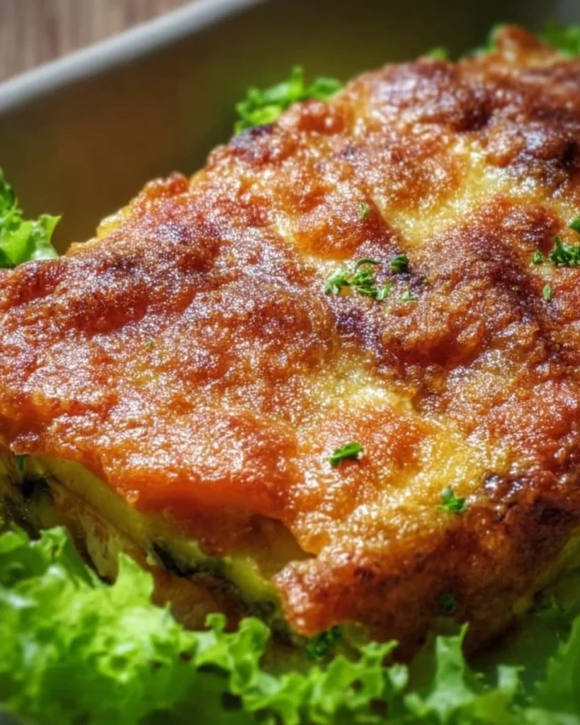 Cheesy keto zucchini casserole in a baking dish, perfect for a low-carb meal.