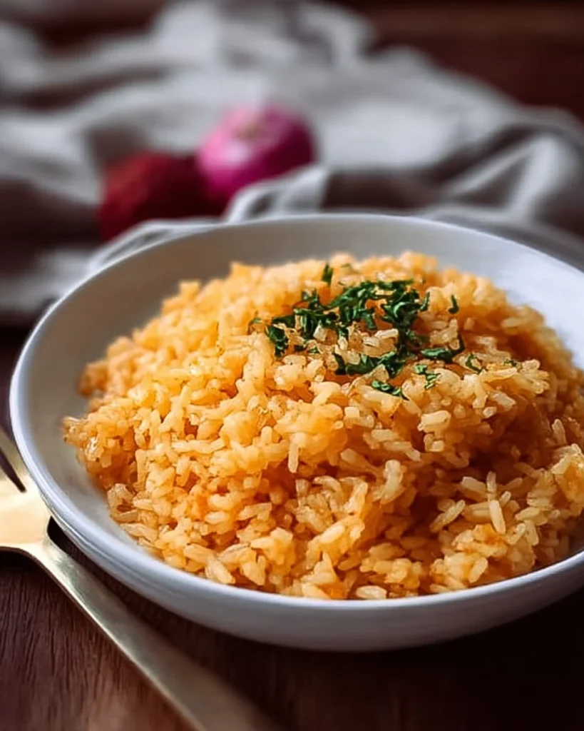 Creamy Easy Cheesy Rice served in a bowl with a sprinkle of herbs